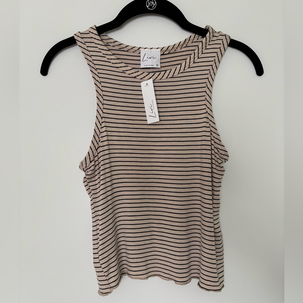 Tan and Black Striped Tank Top